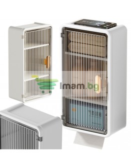 Стенен рафт за баня, 3 нива, вратички, отвор за кърпички